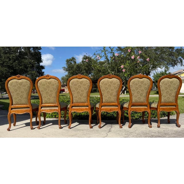 Olive Century Furniture French Provincial Carved Wood Dining Chairs With Olive Damask Upholstery, Set of 6 For Sale - Image 8 of 12