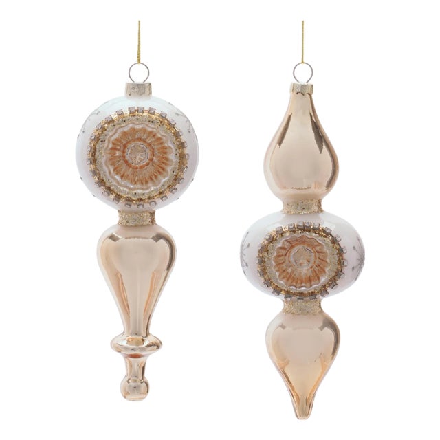 Glass Finial Reflector Ornament Set of 12 For Sale