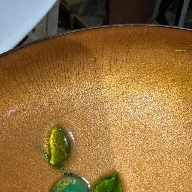 1960s Modernist Green Pear on Gold Copper Enamel Plate For Sale - Image 10 of 11