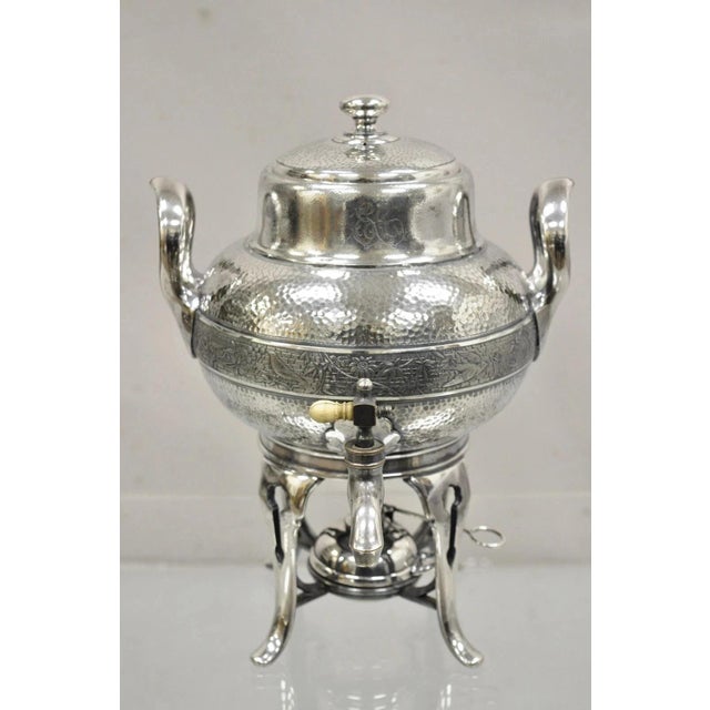Antique Victorian Silver Plated Hand Hammered Samovar Coffee Pot Warmer with Monogram. Item features monogram letters to...