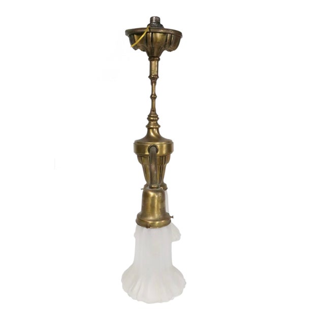 Early Electric Brass and Glass Two Arm Light Fixture C. 1900/20's For Sale - Image 16 of 18