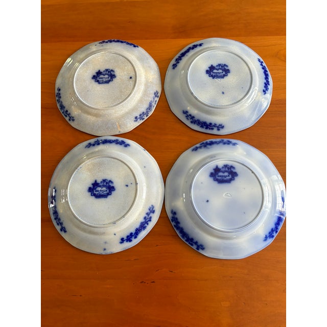 Antique 1830’s Podmore & Walker Manila Flow Blue Plates- Set of 4 For Sale - Image 4 of 8