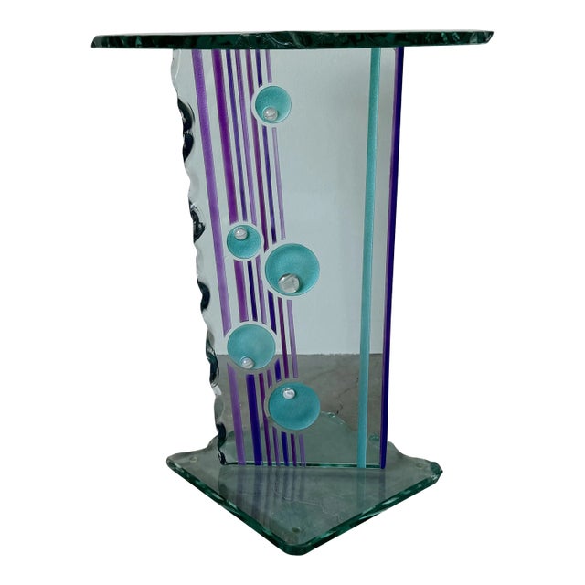 1980s Italian Postmodern Art Glass Pedestal - Side Table/ Sold For Sale