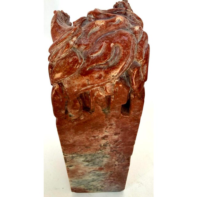 Large MidCentury Chinese Carved Oxblood Pair of Soapstone 8-Horse Seal Bookends For Sale - Image 10 of 12