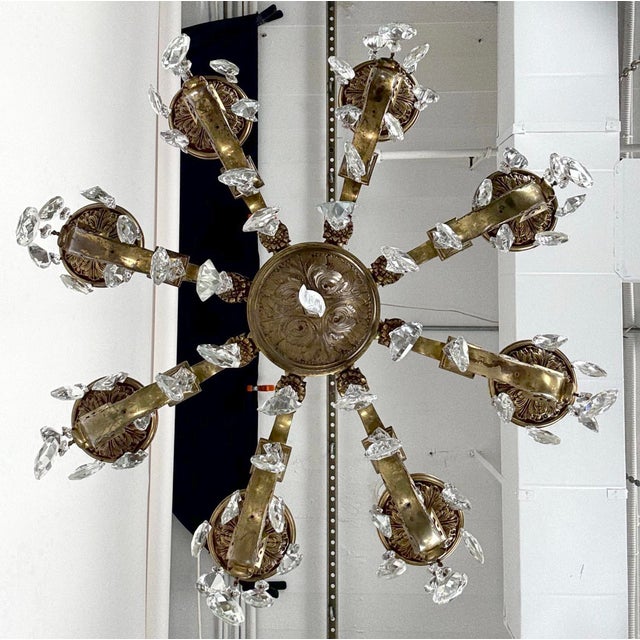 Restored 1930s Victorian Crystal & Bronze Chandelier For Sale - Image 14 of 15