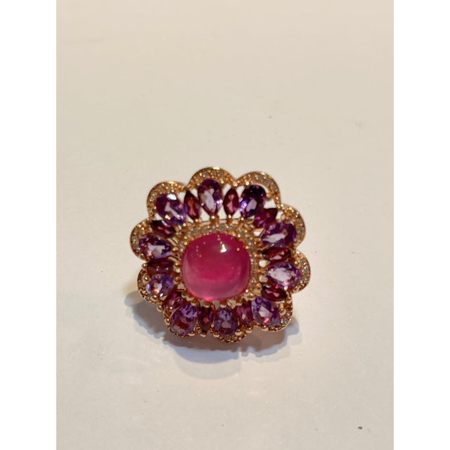 Bochic "Flamenco" Vintage Ruby & Multi Color Gems Cocktail Ring 18K Gold & Silver For Sale - Image 14 of 18