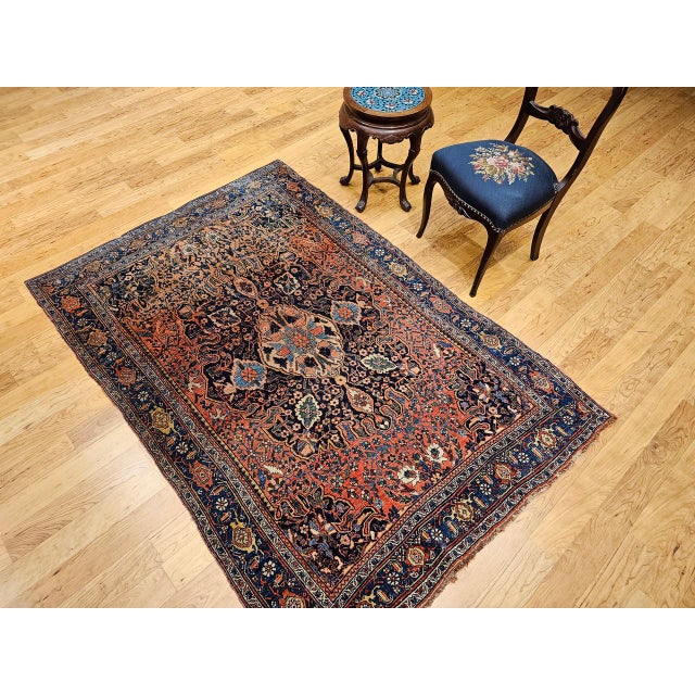 Textile Early 20th Century Persian Bidjar Rug, Hand-Knotted Wool, Medallion Geometric Pattern, Red & Blue, 5x7 For Sale - Image 7 of 18