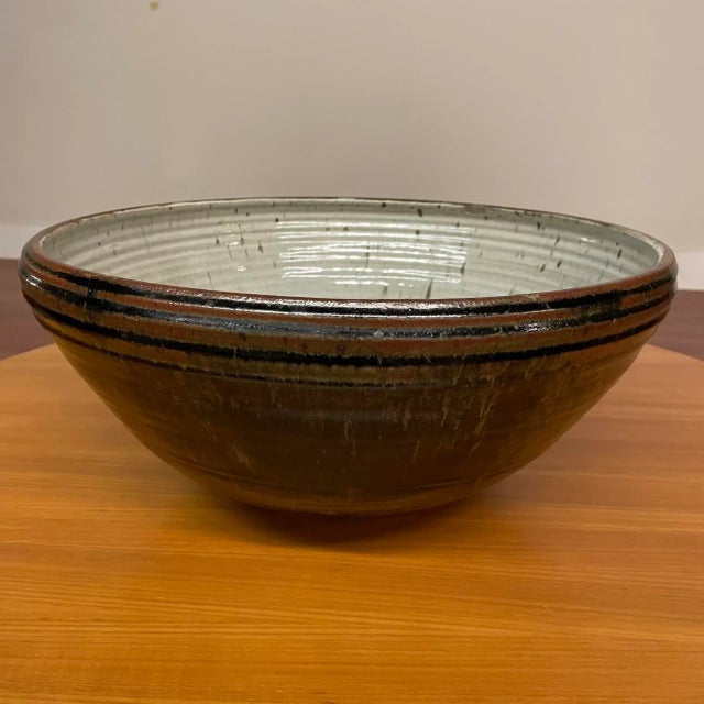 Oversized Studio Pottery Bowl With Earth-Toned Glaze - Mid Century For Sale - Image 9 of 18