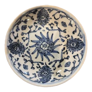 Antique Chinese 7" Blue and White "Kitchen Qing" Plate