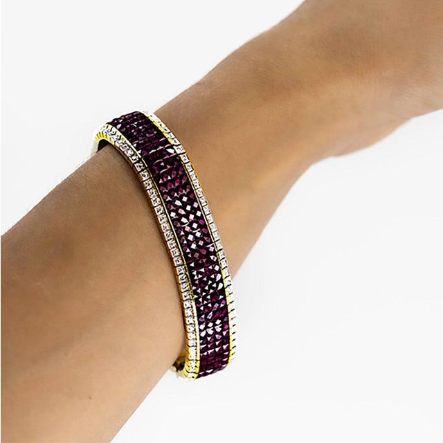 Contemporary Late 20th Century Invisibly Set 18k Ruby Bracelet For Sale - Image 3 of 4