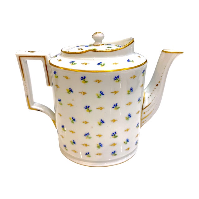 Exquisite 18th/19th Century French Porcelain Teapot Decorated With Cornflower and Gold Leaves Pattern, Possibly Dihl Et Guérhard For Sale - Image 18 of 18