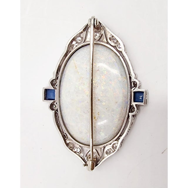 1950s Mid-Century 18 Karat White Gold Brooch with Multicolored Opal, Diamonds and Sapphires, Italy, 1950s For Sale - Image 5 of 15