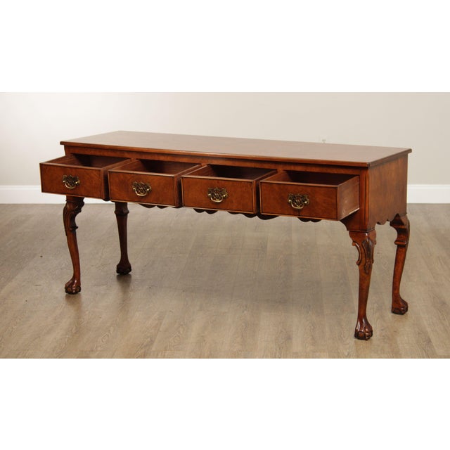 Chippendale Georgian Style Carved Four Drawer Burl Walnut Sideboard For Sale - Image 3 of 12