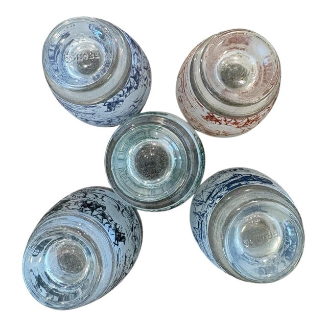Mid 20th Century French Frosted Scenic Glass 7.5” Decanter & 5 Cordial Glasses, 6 Piece Set For Sale In Indianapolis - Image 6 of 11