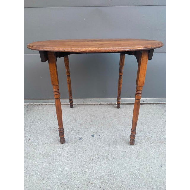 Farmhouse Refinished Antique Oval Drop-Leaf Table, Turned Legs, Early 20th Century For Sale - Image 3 of 3