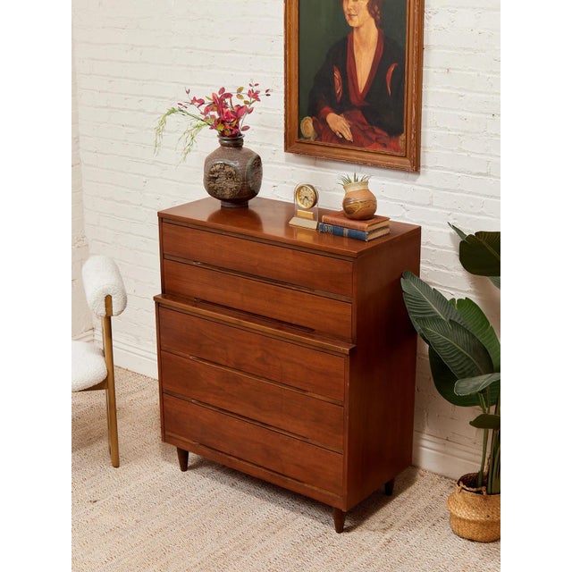 Five Drawer Mid Century Highboy Sleek For Sale In Los Angeles - Image 6 of 12