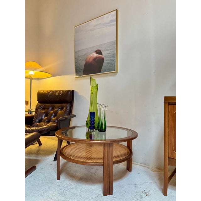Wood A Rare Mid Century Modern 2 Tiered Coffee Table With Cane Attributed to G Plan, Circa 1960s For Sale - Image 7 of 12