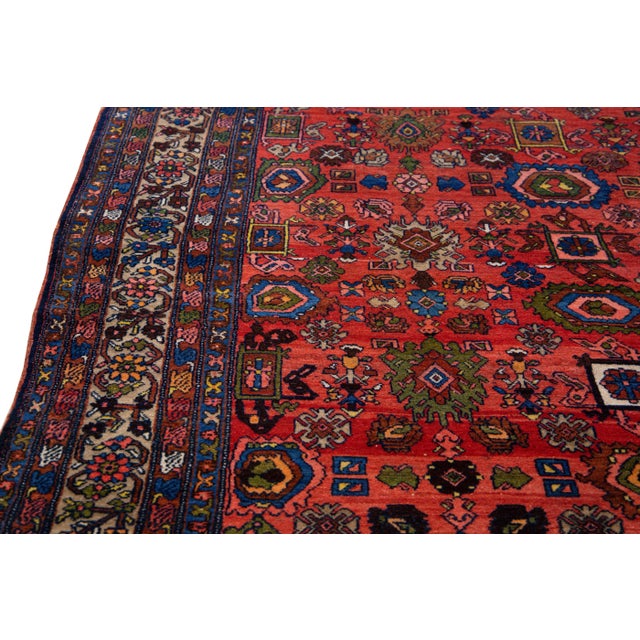 Antique Bidjar Handmade Red Designed Wool Rug For Sale - Image 9 of 9