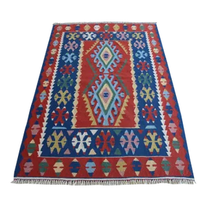 1980s Hand Woven Kilim Turkish Flat Weave Area Rug - 3′11″ × 5′11″
