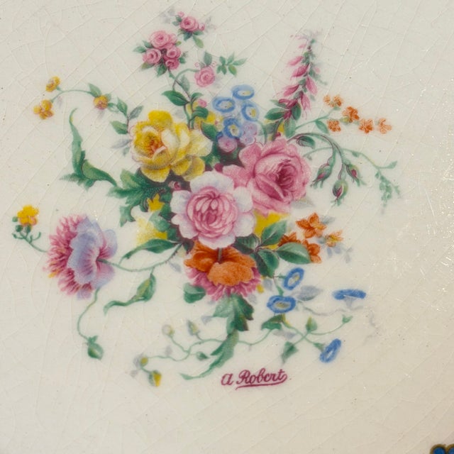 English 1940s Myott Staffordshire Sevres Blue Floral Bouquet Dinner Plates Set of 4 For Sale - Image 3 of 14