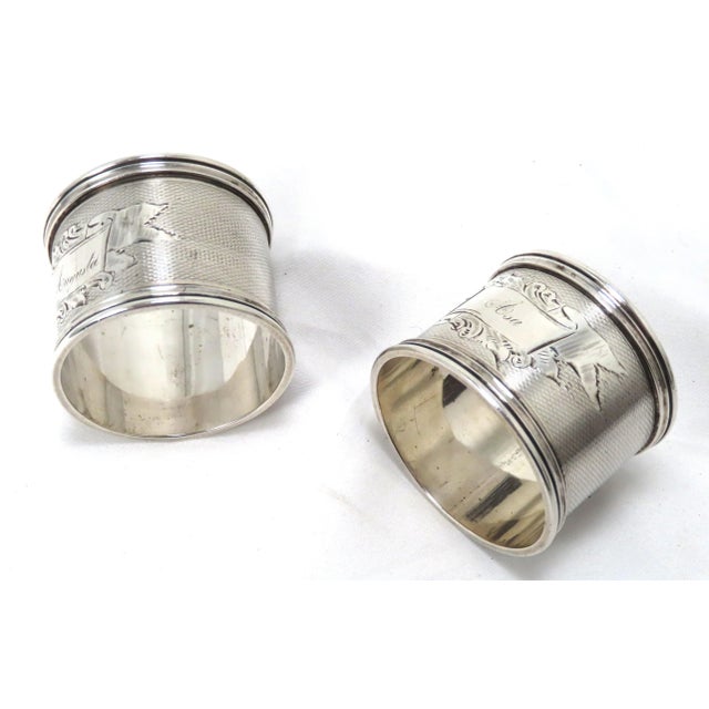 Late 19th Century Antique American Victorian Hand Engraved Sterling Silver Wedding Napkin Rings for Asa & Augusta For Sale - Image 5 of 13