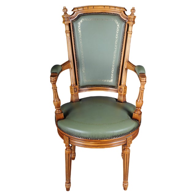 20th Century English Armchair in Leather and Yew Wood For Sale