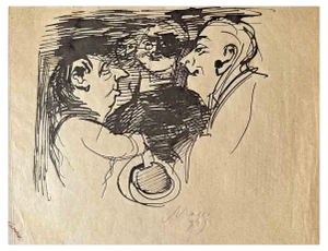 Mino Maccari, Figures, Ink Drawing, 1945