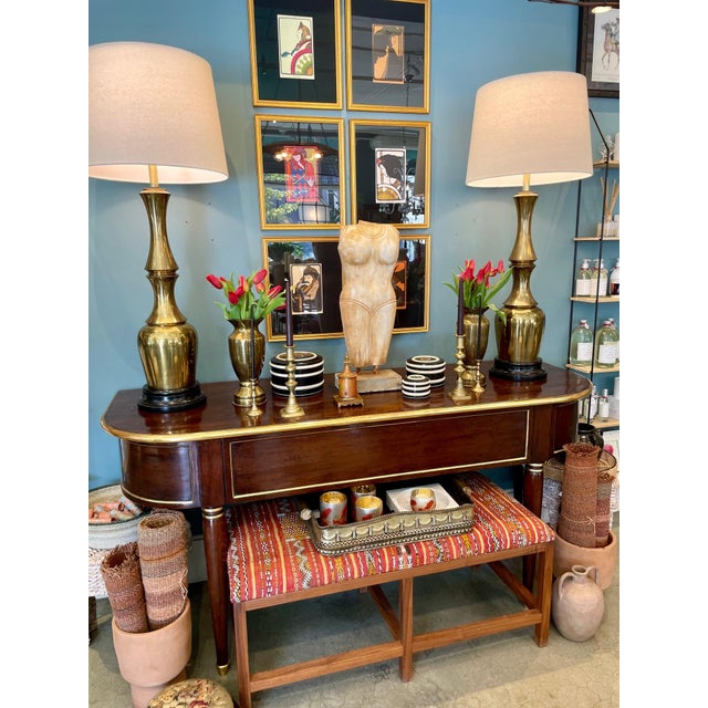 We are loving this handsome&nbsp;large&nbsp;vintage custom mahogany wood sideboard, &nbsp;has 22KT gold leaf detailing,...