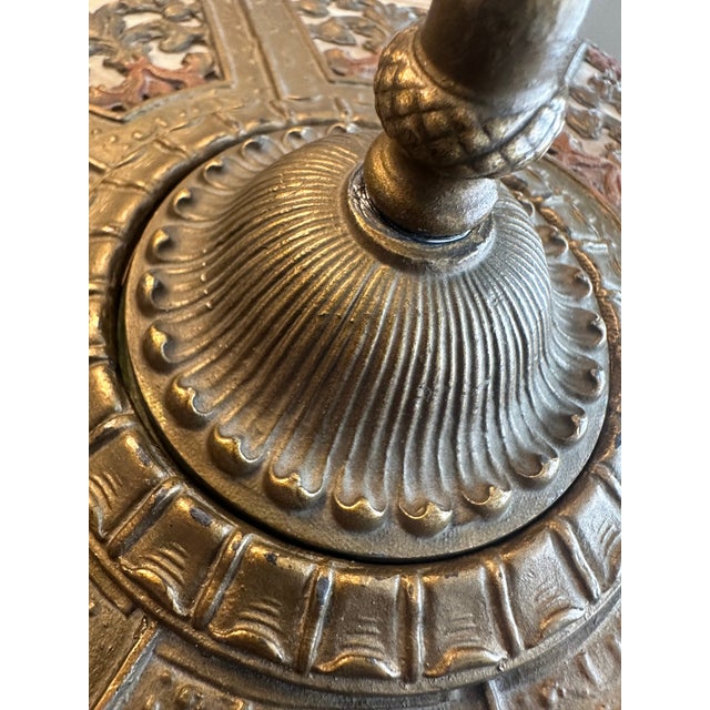 Antique n.w. Art Shade Co. Slag Glass Table Lamp For Sale - Image 11 of 17