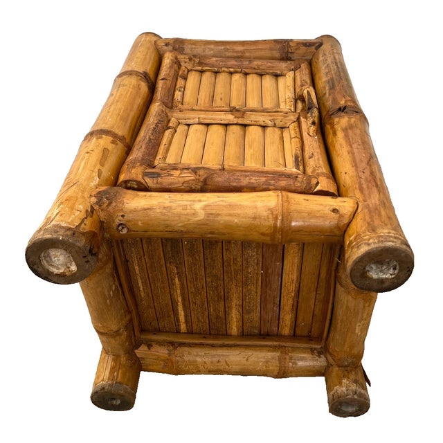 1960s Mid Century Nightstand Cabinet With Shelf Elephant Bamboo Wicker Tiki Style For Sale - Image 12 of 12