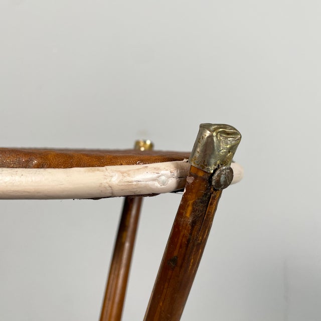 Italian Art Nouveau Style Pedestal in Brown Leather and Bamboo, 1930s For Sale - Image 6 of 18