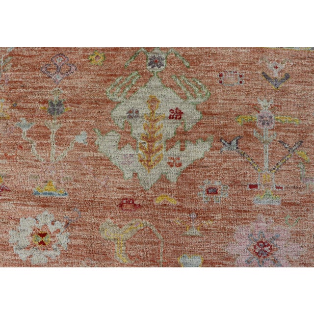 Vibrant Floral Medley on Salmon Pink Hand-Knotted Rug by Keivan Woven Arts For Sale - Image 10 of 12