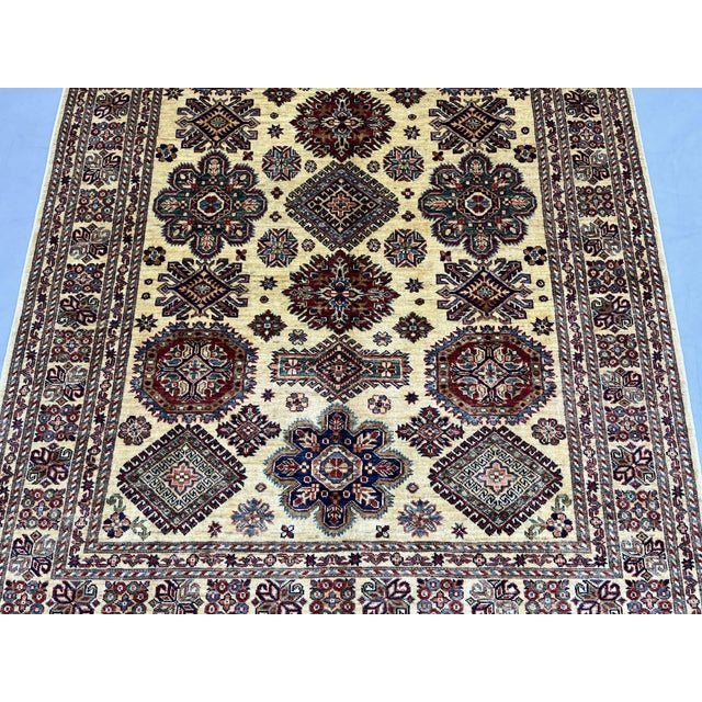 Cream Kazak Tribal Wool Rug With Medallions, 5'4" X 7'4" For Sale - Image 6 of 14