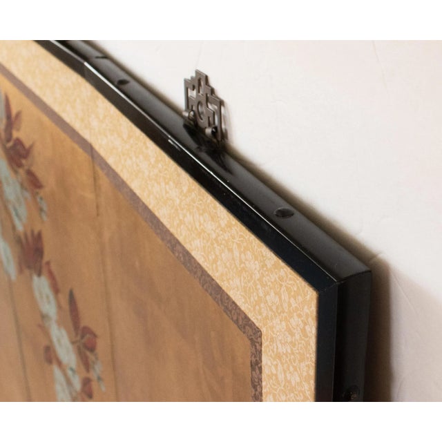 C. 1970s Chinese Six-Panel Gold Leaf Style Painted Screen "Blossoming Plum Tree" For Sale - Image 10 of 14