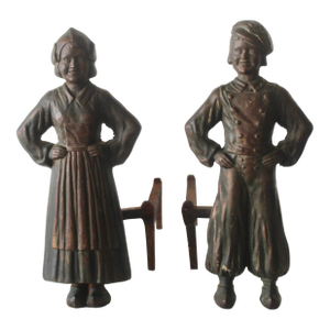 Dutch Boy Girl Fireplace Andirons Vintage