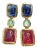 Bochic “Orient” Emerald, Blue Sapphire & Red Ruby Earrings Set 18K Gold&Silver - 2 Pieces For Sale
