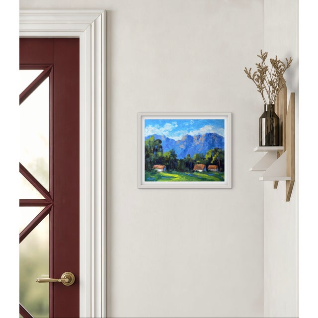 Three Cottages Beneath the Santa Ynez Mountains, Original Oil Painting For Sale - Image 10 of 10