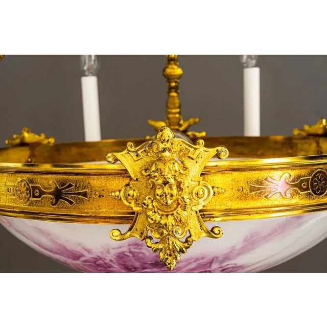 Art Deco Gilded Chandelier with Original Glass Shade, 1920s For Sale - Image 3 of 18