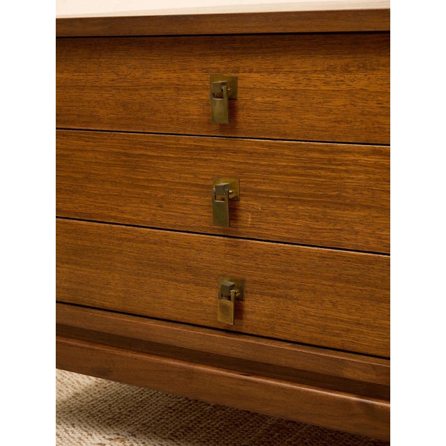 Vintage Walnut Three-Drawer Nightstand With Brass Campaign Hardware For Sale - Image 11 of 12