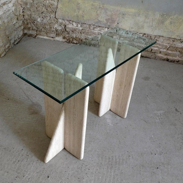 Glass & Travertine Console, 1980s For Sale - Image 10 of 13