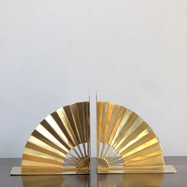 A beautiful set of late 20th century Chinoiserie solid brass bookends in the form of Asian fans. This gorgeous set has a...