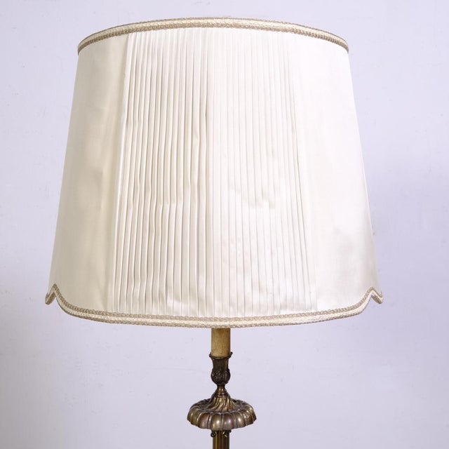 Beautiful original floor lamp from the 1950s with brass base and stem, fabric lampshade, not original. Push button...