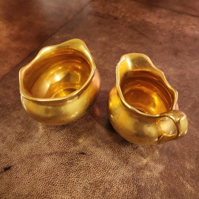 1950s Gold Porcelain Sugar Creamer Set Wheeling W Virginia For Sale In San Diego - Image 6 of 7
