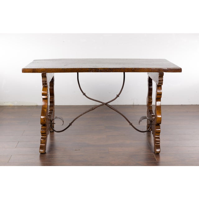 19th Century Italian Walnut 19th Century Baroque Style Fratino Console Table with Lyre Base For Sale - Image 5 of 12