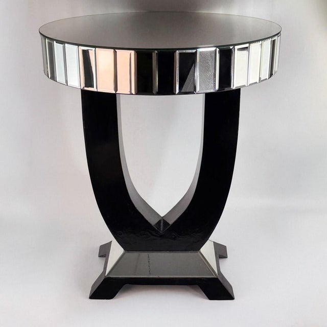 Glass Art Deco Round Mirrored Bar Table in Black Painted Wood, 1930s For Sale - Image 7 of 18