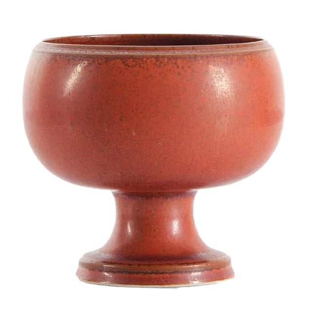 Scandinavian Footed Bowl in Red-Brown Glaze by Stig Lindberg for Gustavsberg, 1979 For Sale