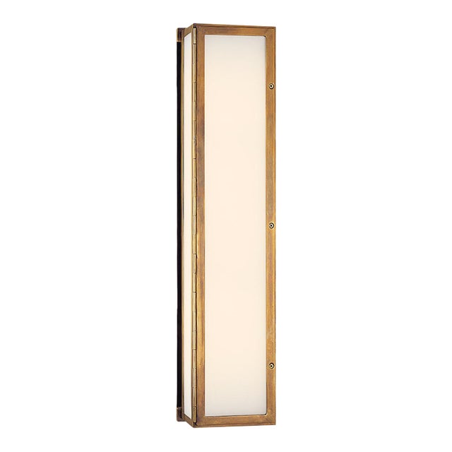 Thomas O'Brien for Visual Comfort Signature Mercer Long Box Light in Hand-Rubbed Antique Brass with White Glass For Sale