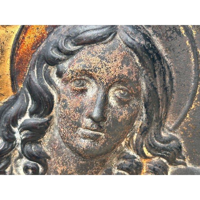 Baroque St. John the Evangelist Gilded Cast Iron Bas Relief Plaque After Domenichino For Sale - Image 3 of 13