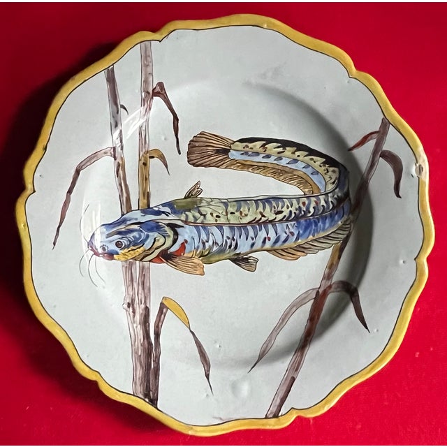 Antique 19th Century Hand Painted French Art Nouveau Faience Fish Plate For Sale - Image 4 of 10