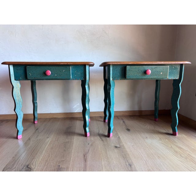 Handmade Folk Art Side Tables Nightstands David Marsh/Marsh Fun Co Handpainted Solid Ponderosa Pine Rustic Southwest Cabin Post Modern Memphis Style For Sale - Image 10 of 18